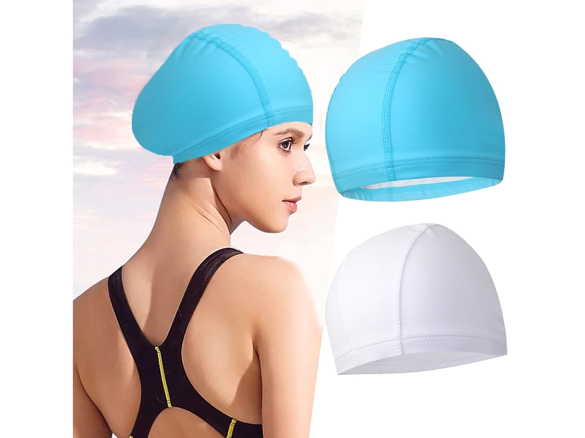 Gorros de natación para hombre y mujer (paquete de 2), con revestimiento de poliuretano de color sólido, cómodos y sin restricciones, ideales para cabello largo.