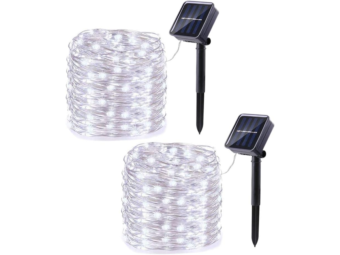 Juego de Cadenas de Luces LED - 2 Piezas, Luz Blanca, 8 Funciones, 10 Metros, 100 LED