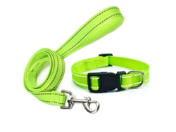Conjunto Collar + Correa Verde L Reflectante, Regulable, Anti-nudos, Alta Resistencia, Ligero, Ideal Para Perros Grandes