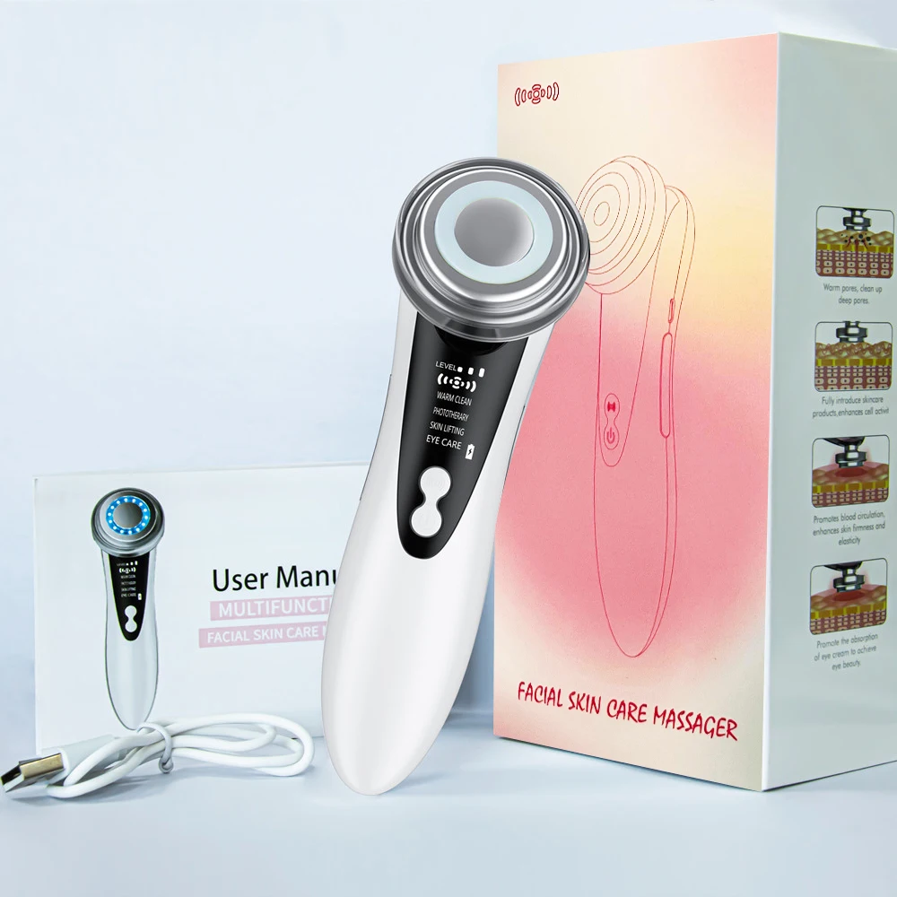 Massageador Facial Com Luz Led, Vibração, Terapia De Calor E Funções De Cuidado Da Pele.