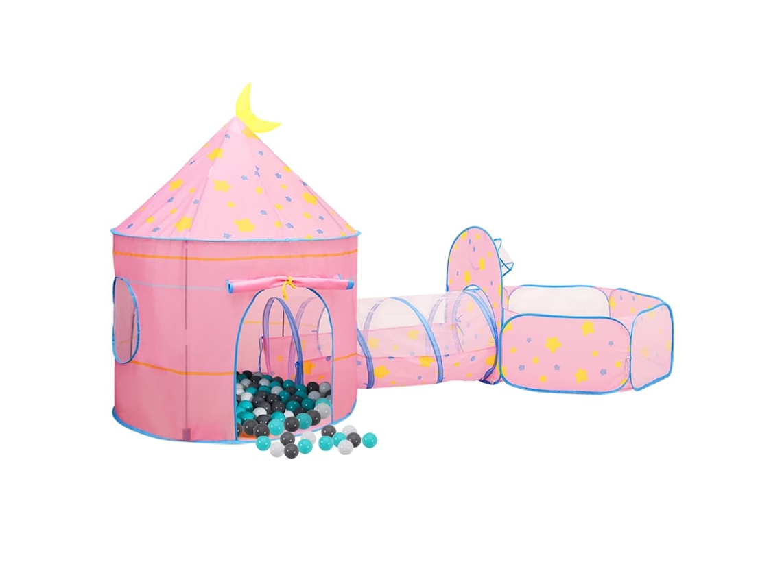 Tienda de juegos infantil con 250 pelotas, 301x120x128 cm, rosa
