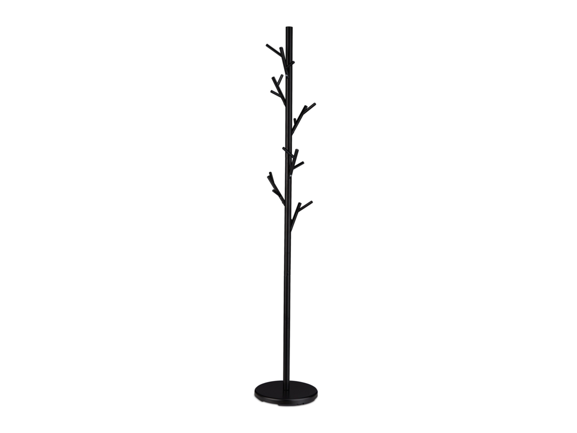 Bengaleiro Relaxdays, Metal, 12 Ganchos, Hxd: 176 X 30 Cm, Em Forma De Árvore, Suporte Estável, Preto