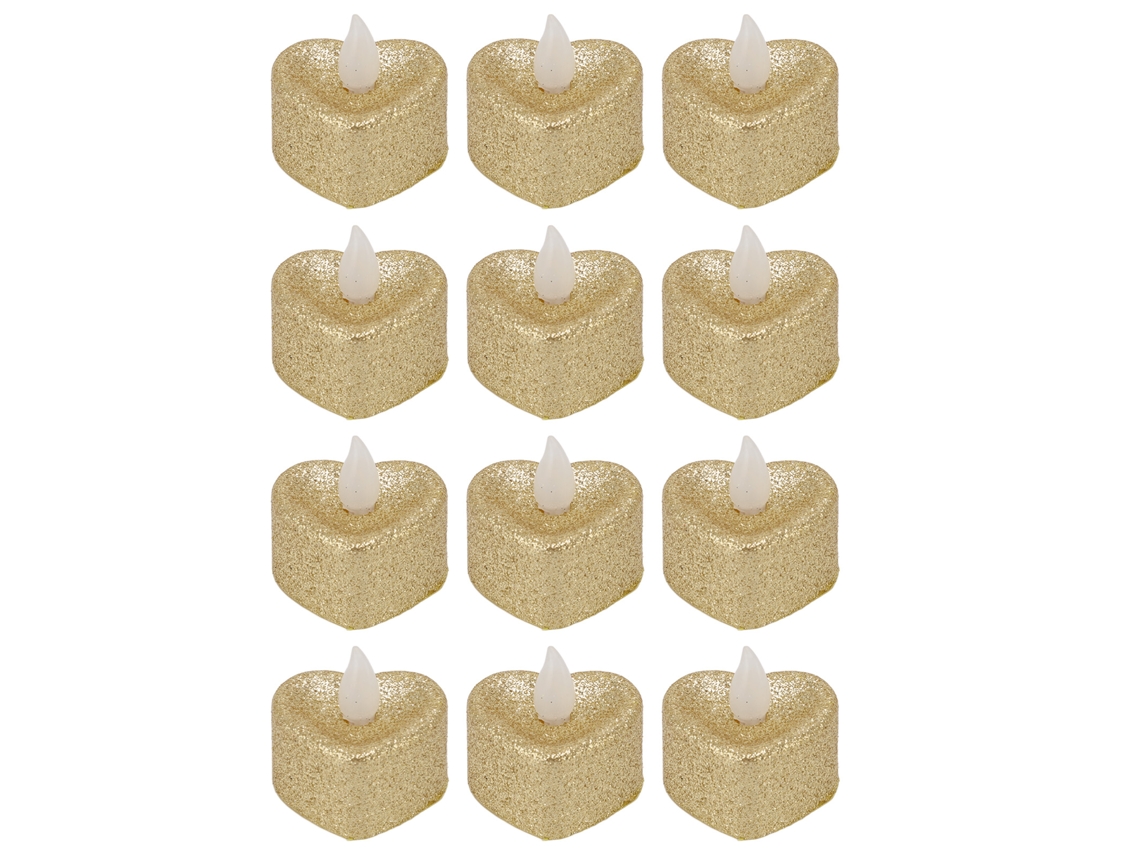 12 Lámparas Led Con Forma De Corazón Y Polvo Dorado, Ideales Como Velas Té O Accesorios Para Habitac