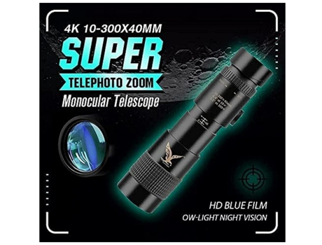 Telescopio militar - 4k, Nano Tech 4k 10-300x40 mm Telescopio monocular con zoom súper teleobjetivo, telescopio portátil con aumento de 300x (negro...