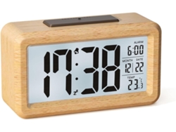 Reloj Despertador Digital De Madera Saisiyiky Des11 Lcd Grande, Retroiluminación, Datos, Temperatura, Sensor De Luz Automático, Snooze, A Pilas