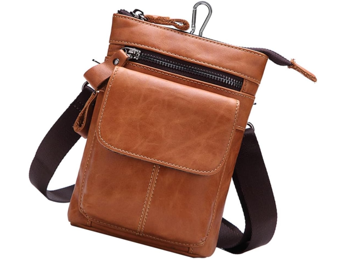 Bolso De Hombro De Cuero Marrón Para Hombre, Bolso De Viaje Impermeable, Bolso Informal Multifuncional.