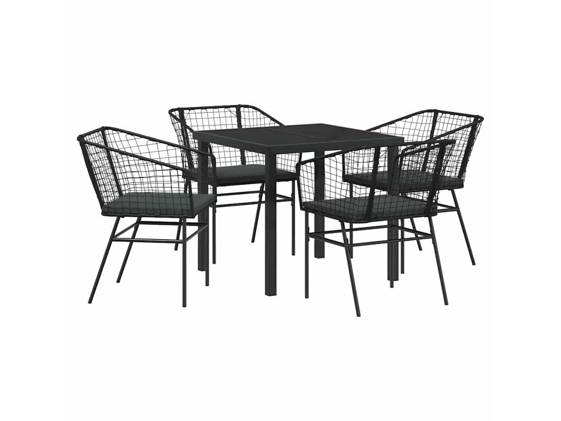 Juego de comedor de jardín de 5 piezas - Muebles de jardín de mimbre negro HARLANV1