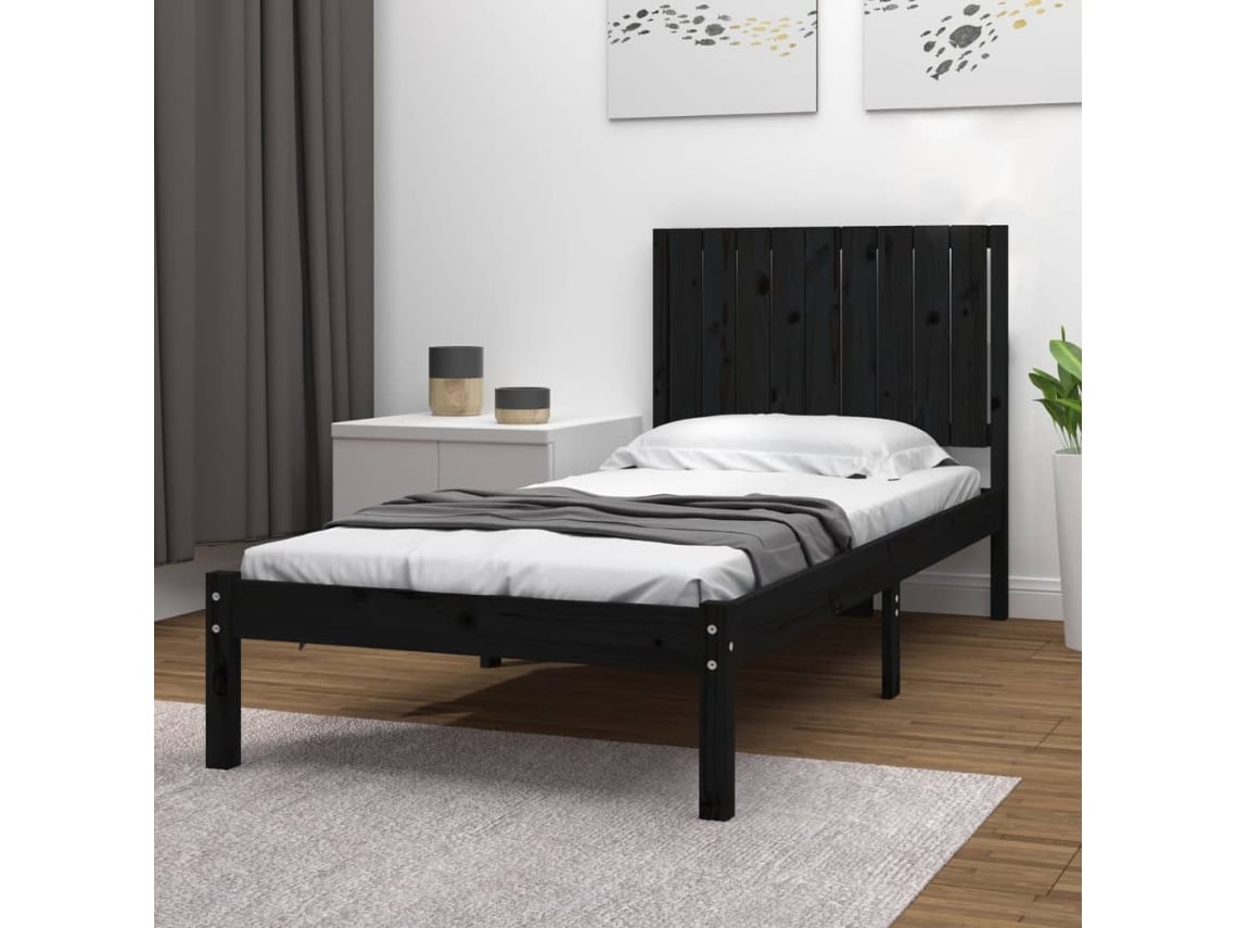 vidaXL Estructura cama individual madera maciza pino negra 90x190 cm