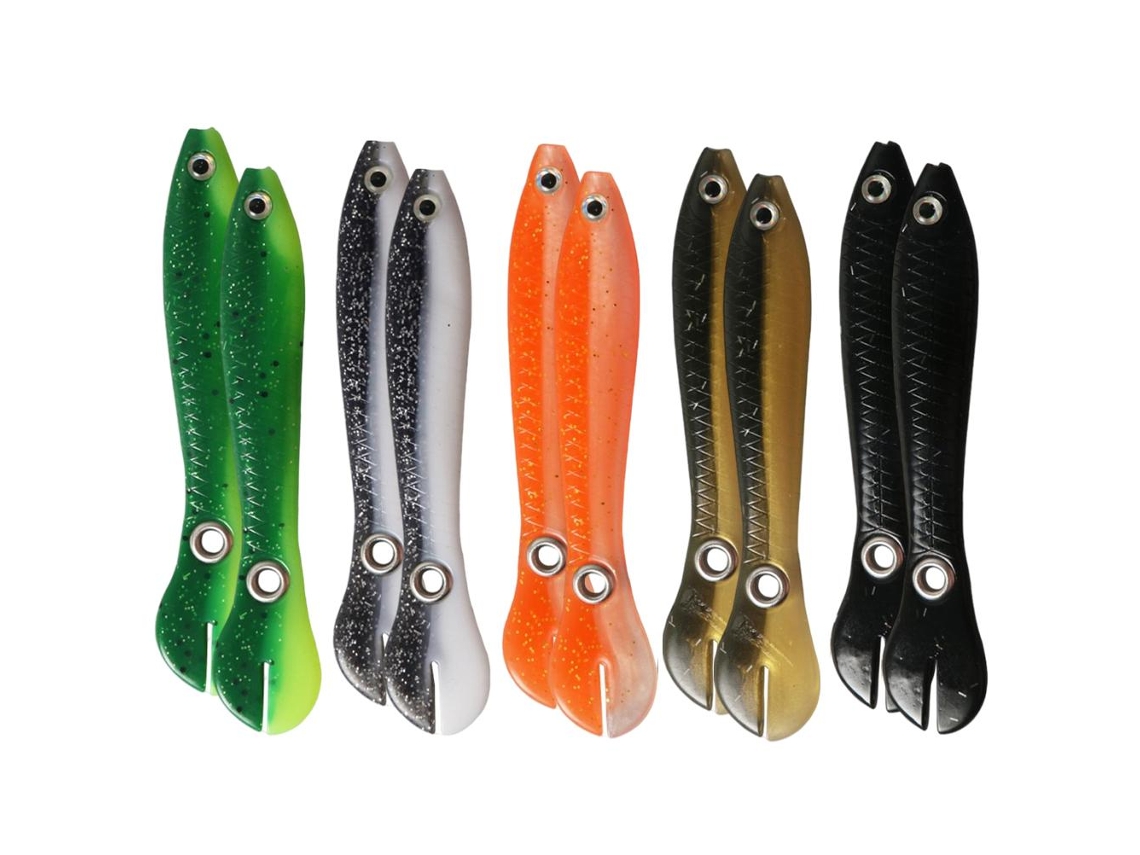 10 Señuelos De Pesca Blandos De 10 Cm Y 6 G Con Cola De Pala Para Lubina Y Trucha.
