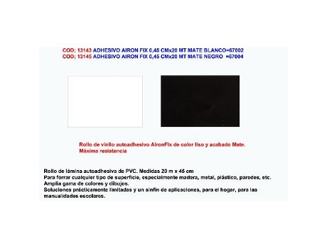 Adhesivo airon fix 0,45 cmx20 mt mate blanco 67002