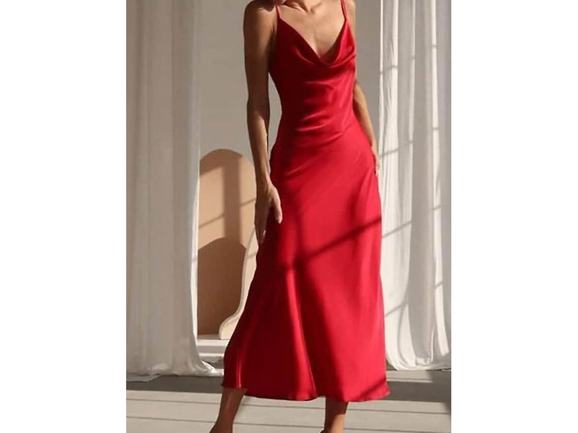 2026-vestido Satin Mujer Sin Mangas Cuello V Largo Elegante Fiesta Navidad Primavera Otoño Color Solido