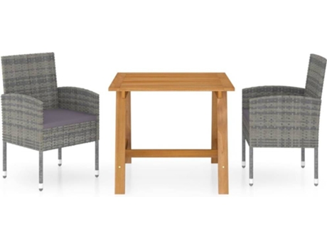 Conjunto 3 de comedor para jardín VIDAXL gris