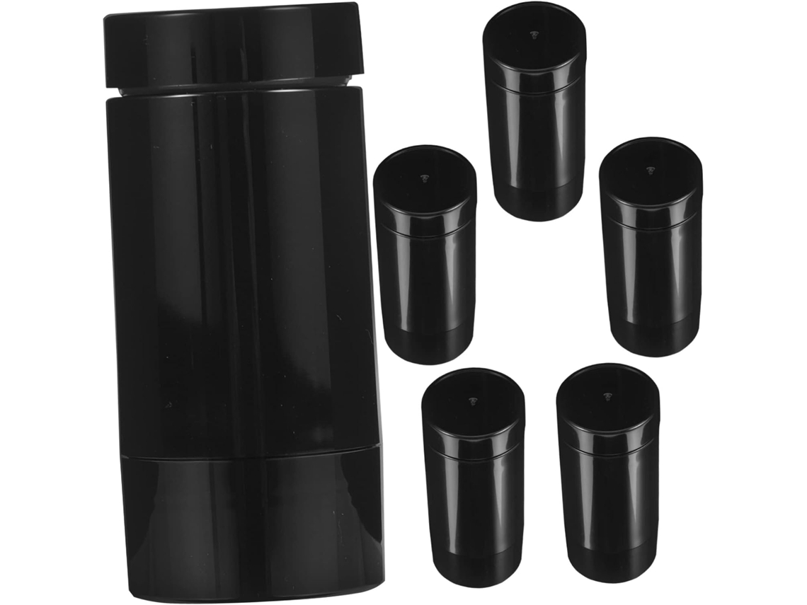 De 6 Recipientes Compactos Vazios De 30g Em Plástico Pp Preto Fosco Com Dispensador De Botão.