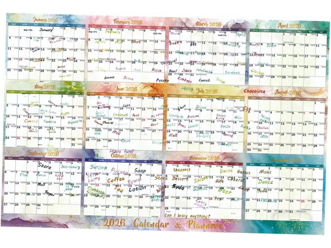Calendario Anual 2026, Planificador Familiar, Calendario Borrable De Doble Cara