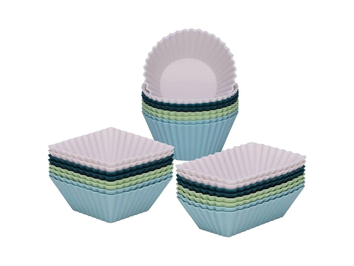 Juego de 24 moldes de silicona antiadherentes reutilizables para magdalenas, aptos para lavavajillas. Ref.: 5842