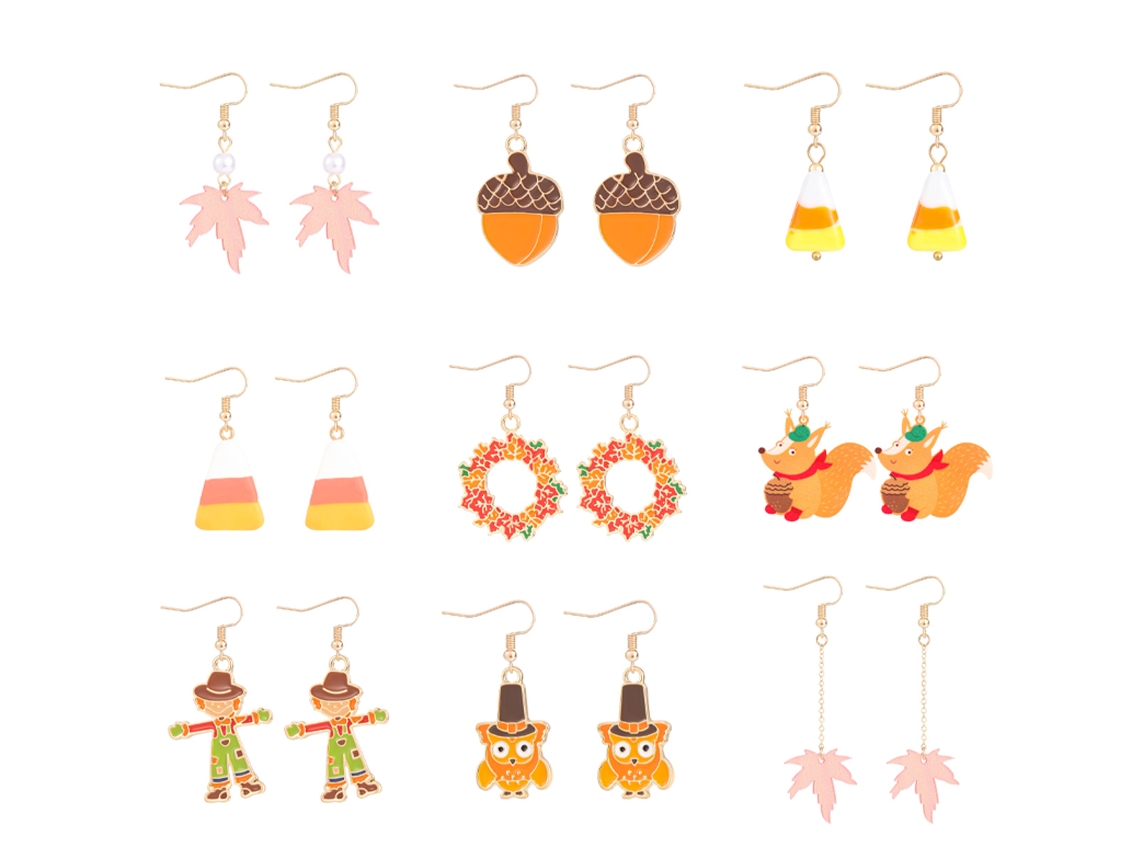 Juego de Pendientes de Otoño, 9 Pares con Calabaza, Hojas y Pavo NEVEANCE