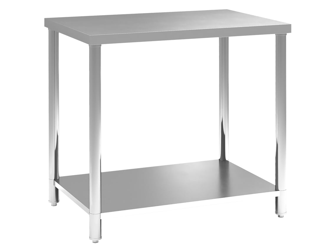 Mesa De Trabajo De Acero Inoxidable Con 2 Estantes, Para Cocina, Garaje, Jardín, 90 X 60 X 86 Cm, Color Plata.