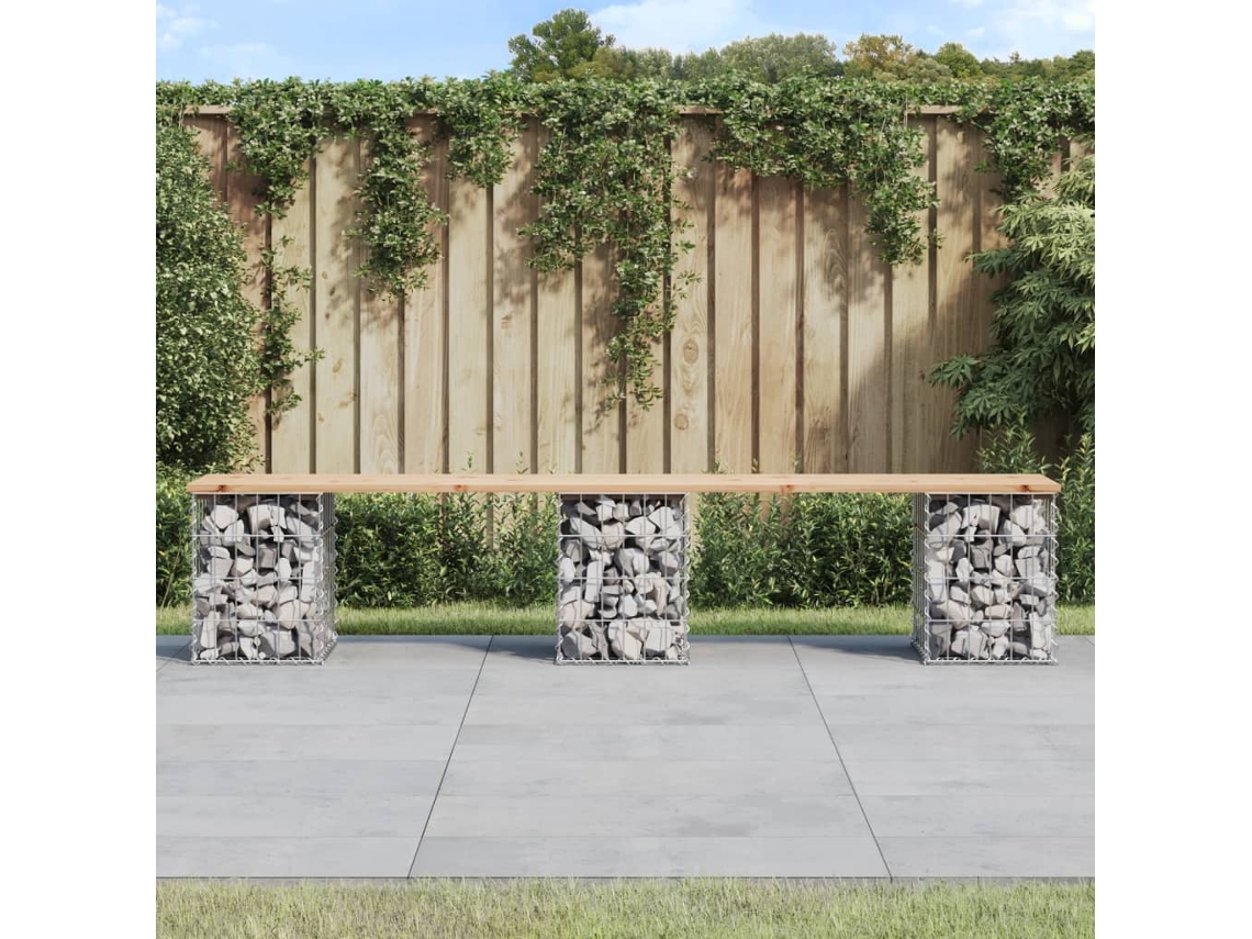 Banco De Jardín | Banco Exterior Diseño Gaviones Madera Maciza Pino 203x31x42 Cm