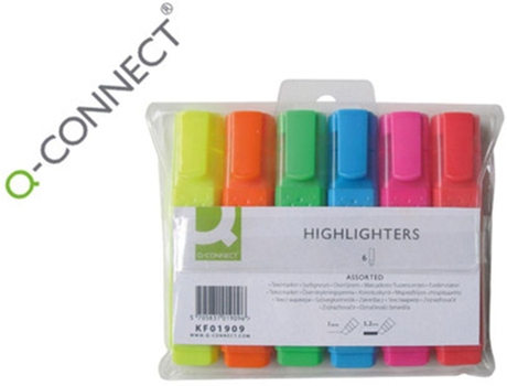 Marcador Q Connect Fluorescente Ponta Biselada Estojo de 6 Cores