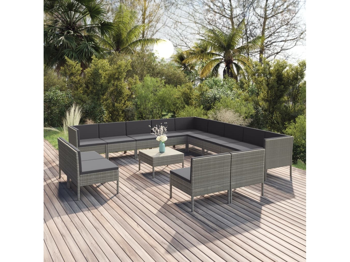 Conjunto de jardín de 14 piezas con cojines, ratán gris, DKD Home Decor