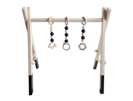 Juego de Gimnasia de Madera, Marco Sensorial, Juguete Con Anillo Para Bebé Negro