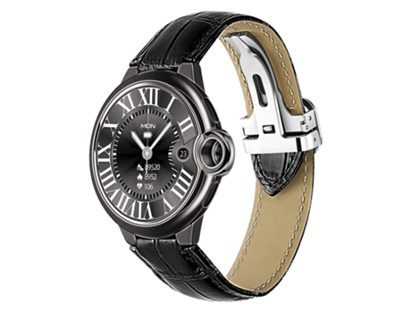 EKO Reloj conectado 5.0 con micrófono y correa de piel con hebilla desplegable Negro