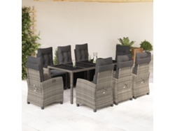 Juego de comedor de jardín de 9 piezas DKD Home Decor con cojines de mimbre gris