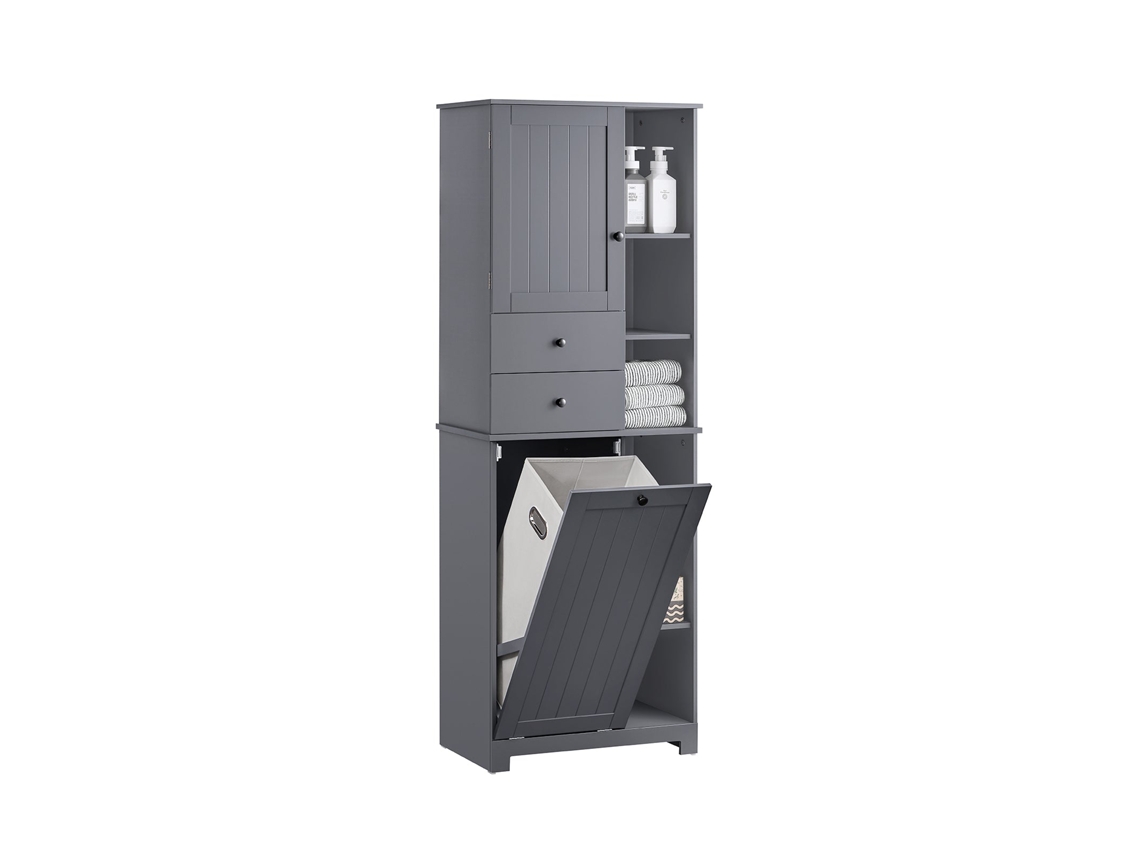 Sobuy Bzr104-dg Sobuy Armario Alto De Baño Con 1 Puerta 6 Estantes Y 2 Cajones