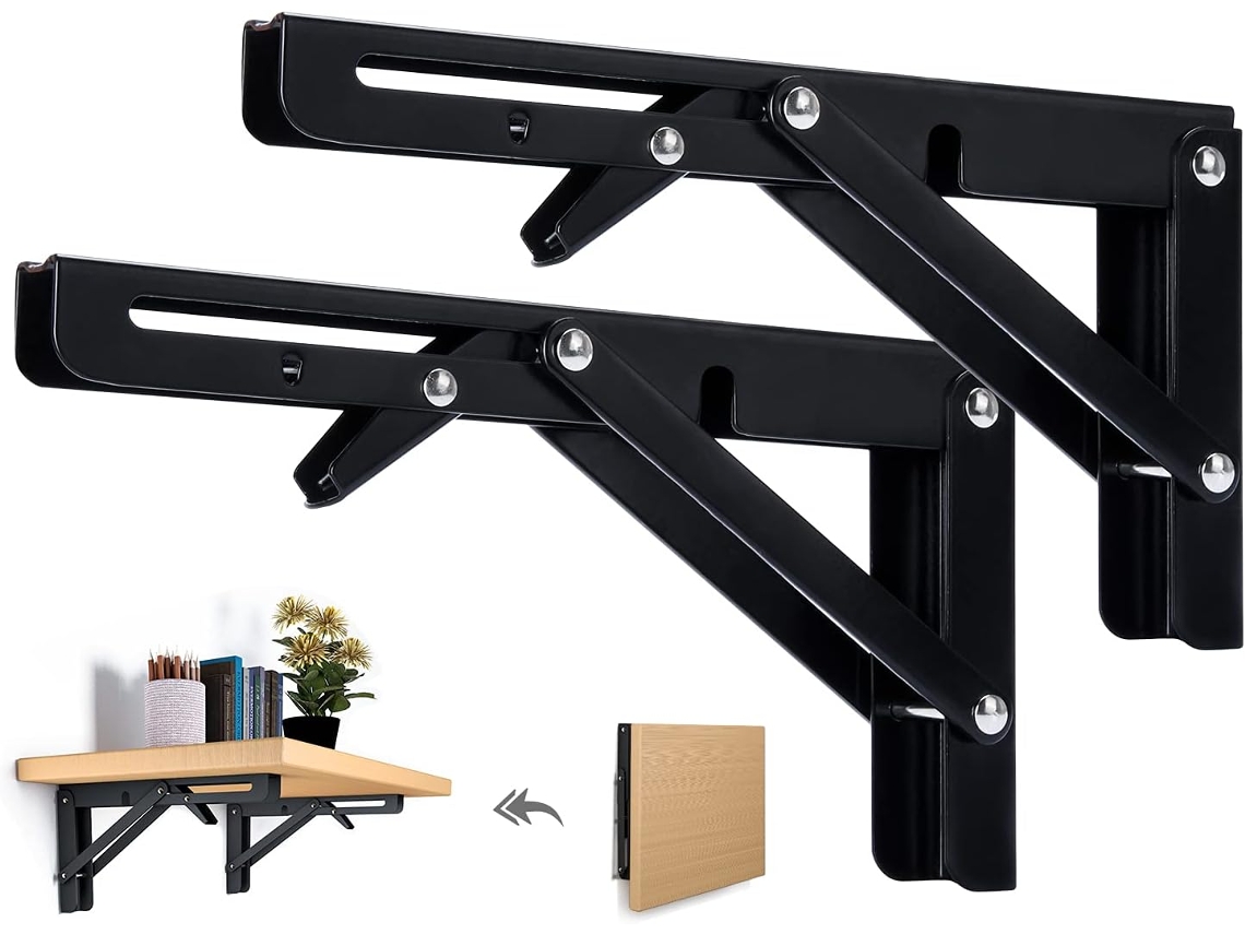 VYLARA Suportes De Prateleira Dobráveis Que Economizam Espaço, Suportes Resistentes De 16 Polegadas Em Preto Fosco, Design De Suporte Triangular Para Projeto