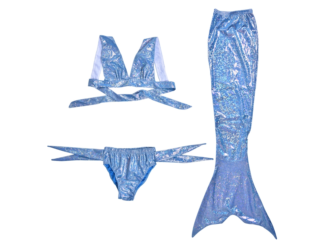 Traje de baño de tres piezas estilo sirena con cola de pez para niña, diseño creativo (110)