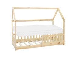 Cama infantil casa ML-Design 80x160cm color natural con colchón de espuma y proteccion