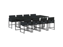Juego de 9 piezas de comedor de jardín con cojines de mimbre, color negro, EXCLUSIVA DE LA CASA
