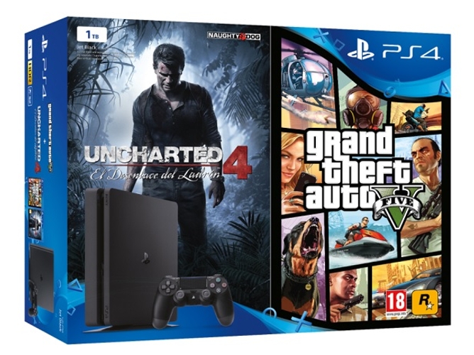 Consola PS4 1TB + Uncharted 4 + GTA V