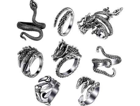Anillos 8 piezas punk vintage anillo ajustable de dragón dragón