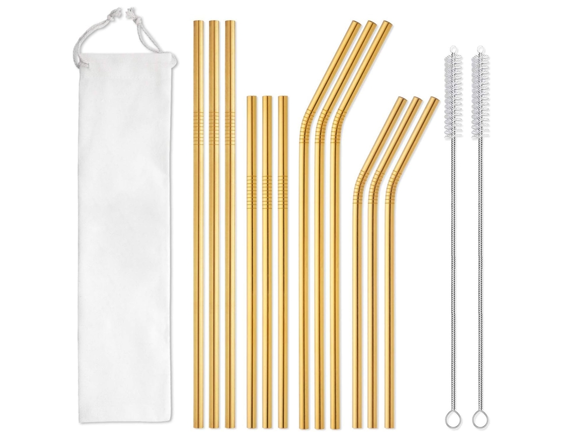 Juego De Popotes Chrui En Acero Inoxidable 12 Piezas, Con Estuche, Cepillo Limpiador Para 30 Oz Y 20 Oz (oro)