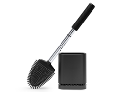 Juego de escobilla de baño de silicona con mango de acero inoxidable - Negro MEOIRUERY