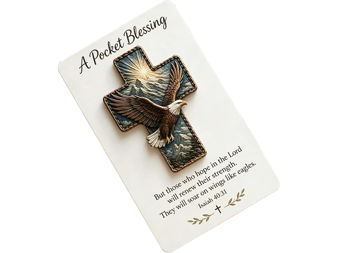 Bendición de bolsillo, tarjeta cristiana portátil hecha a mano con pájaro y mensaje religioso positivo, meditación.