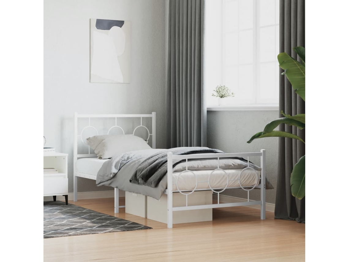 Estructura Cama Sin Colchón Con Estribo Metal Blanco 90x190 Cm