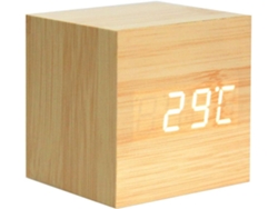 Mini reloj despertador digital de madera con control de voz