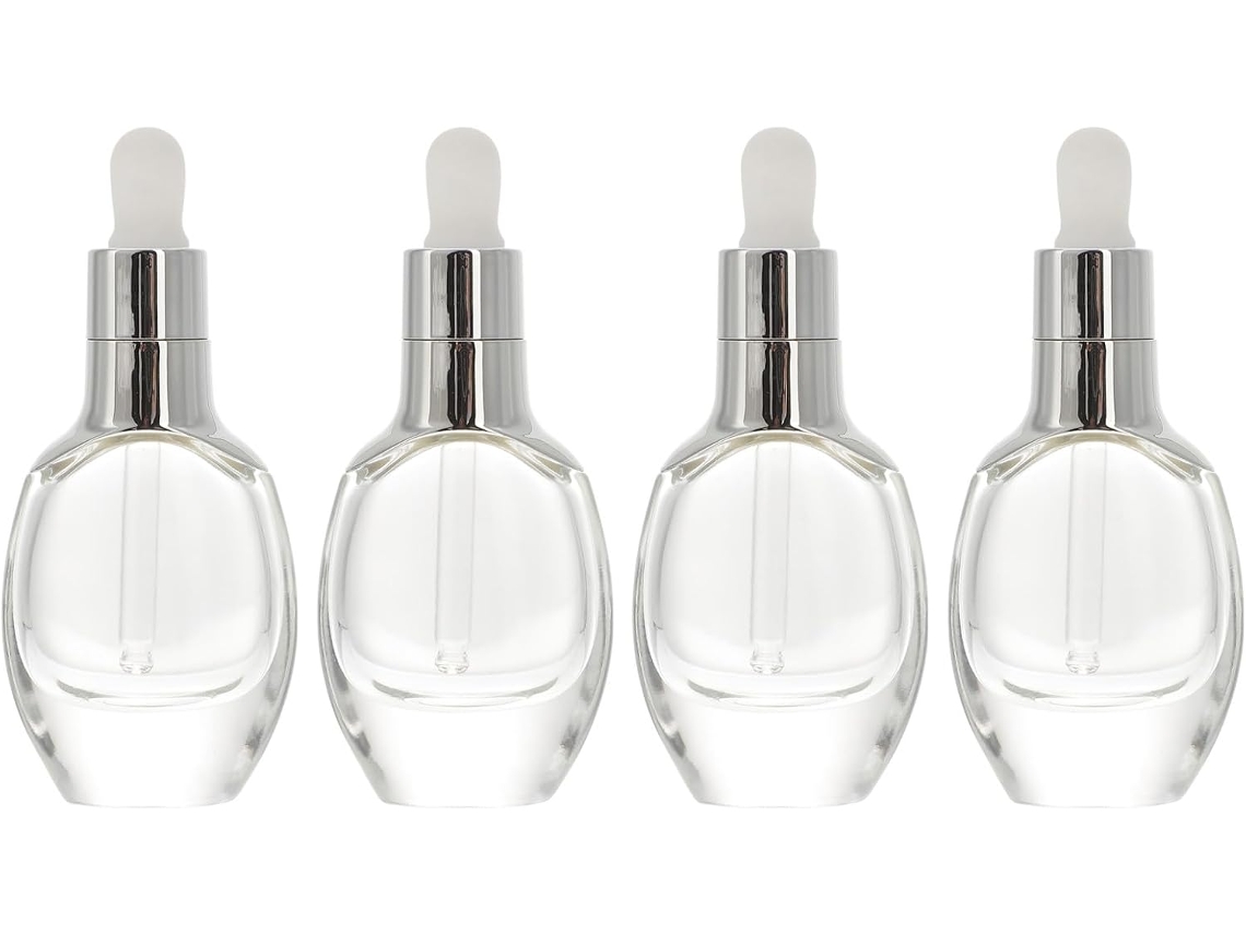 Lot De 4 Flacons En Verre 30 Ml Transparents Compte, Gouttes Argenté