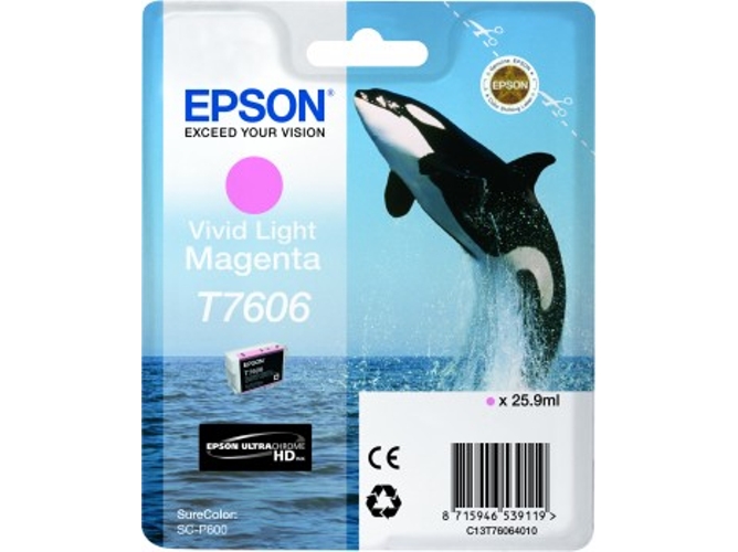 Cartucho de tinta original EPSON, T7606, Orca 25,9 ml , Magenta vivo claro, C13T76064010
