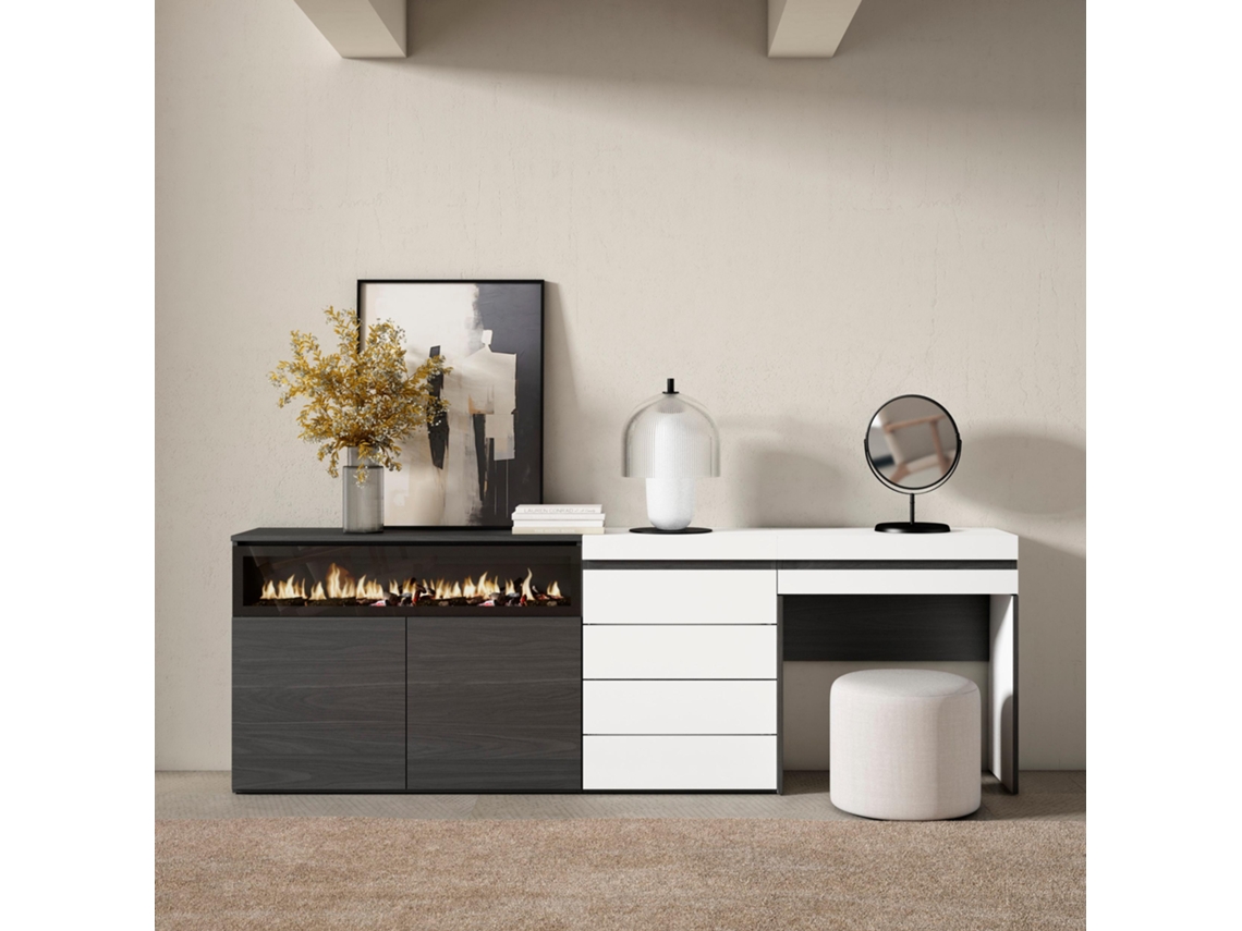 Aparador, 227x75x35 cm, Dormitorio, habitación, Chimenea eléctrica, Cómoda, Cajonera, Tocador, Blanco SKRAUT HOME