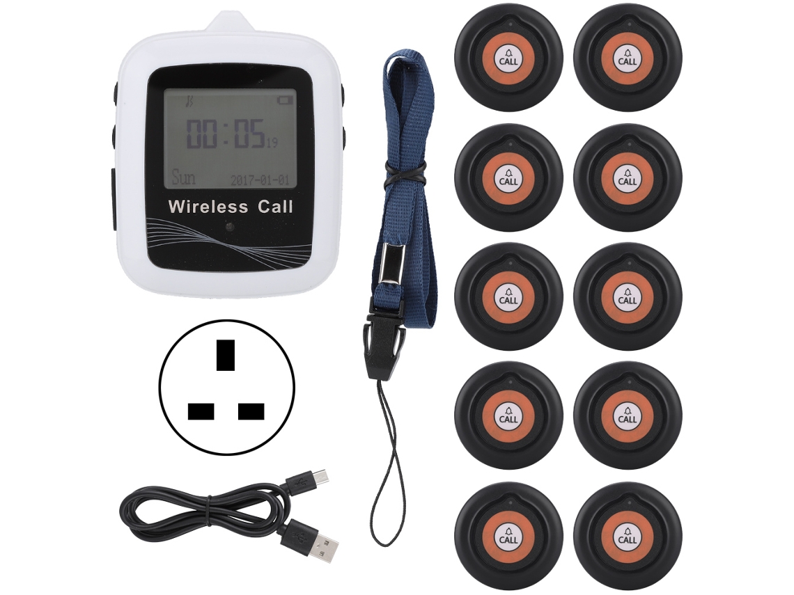 Sistema De Llamada Para Meseros Con Localizadores Inalámbricos Con 10 Localizadores Para Clientes Y Receptor De Reloj