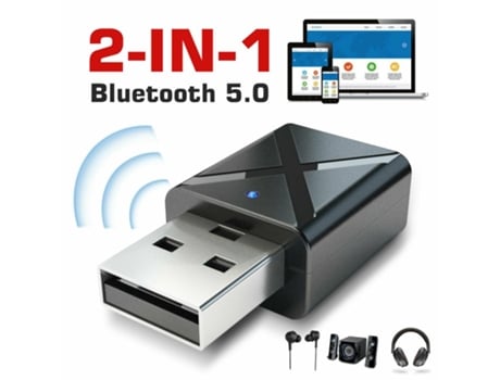 2-en-1 bluetooth 5.0 transmisor receptor usb adaptador de audio estéreo inalámbrico pc tv negro