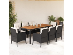 Juego de comedor de jardín de 9 piezas con cojines, mimbre sintético negro, DKD Home Decor