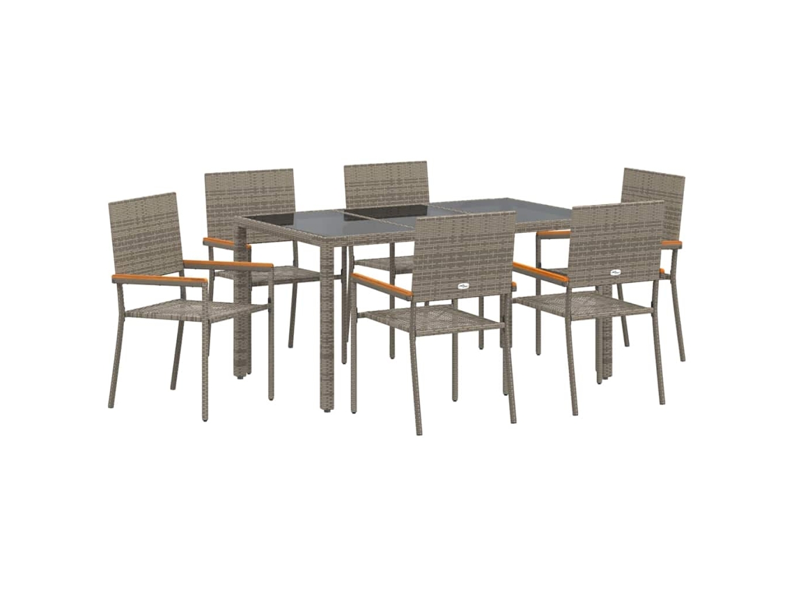 Maison Exclusive - Juego de comedor de jardín de 7 piezas, mimbre gris, Pe