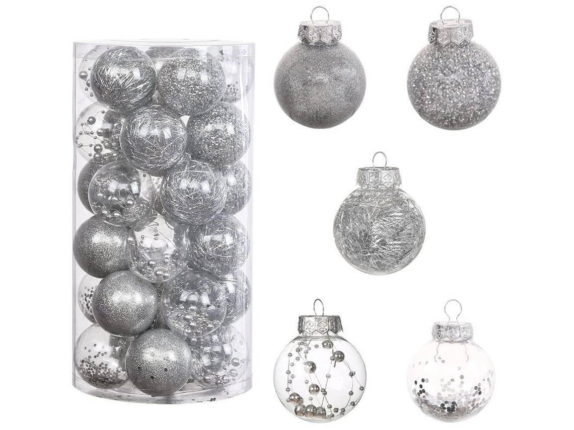 Adornos Para Árbol De Navidad, 30 Bolas Navideñas Plateadas Transparentes, Irrompibles.
