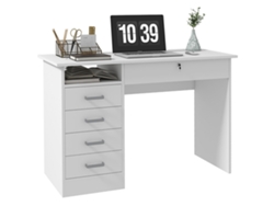 Escritorio Moderno Con 5 Cajones, Amplia Superficie, 1 Compartimento Abierto, Cajón Con Cerradura, 110 X 50 X 76 Cm, Blanco.