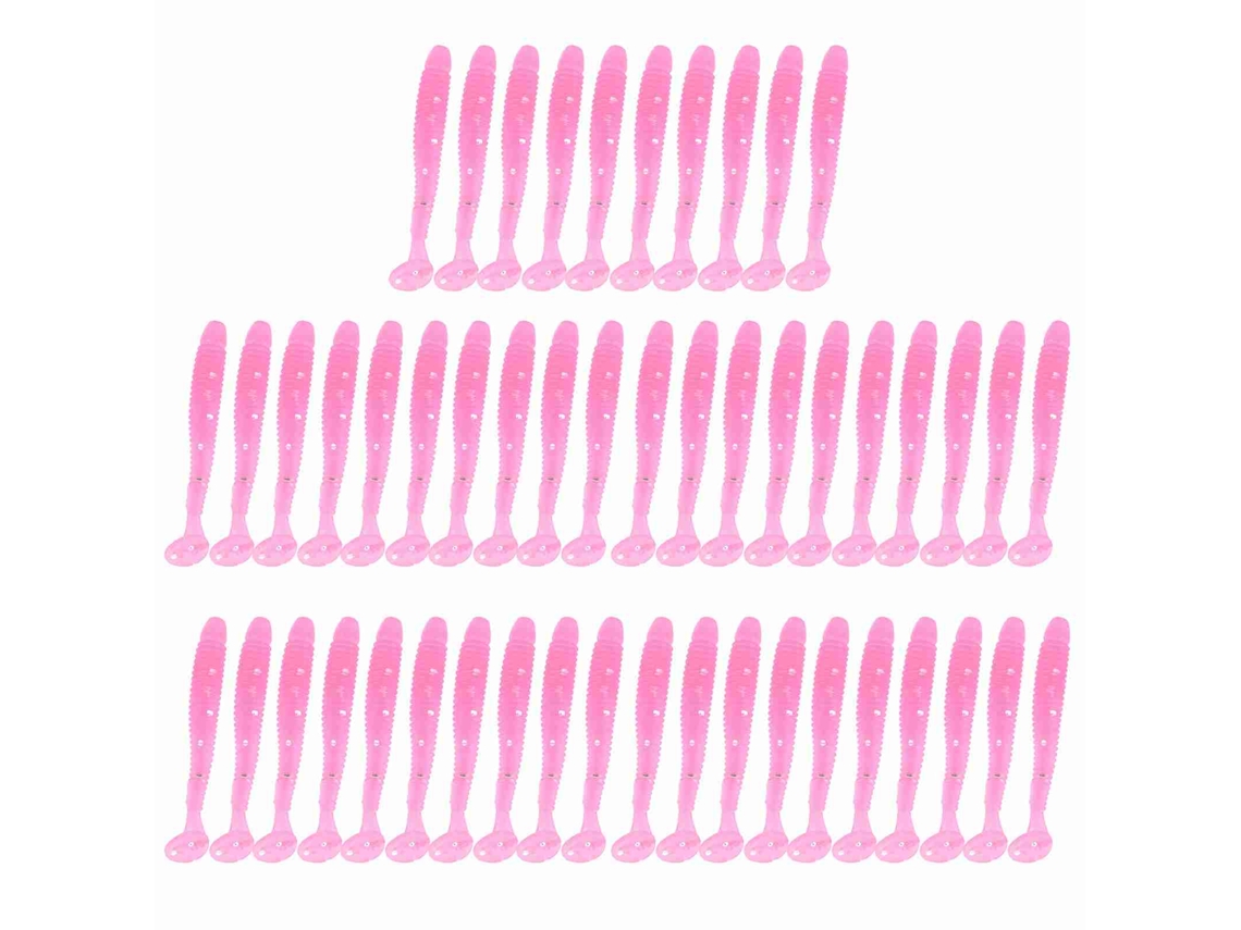 50 Señuelos De Pesca De Plástico Blando De 5 Cm Con Forma De Gusano Y Cola En T Para Pesca (color Rosa)