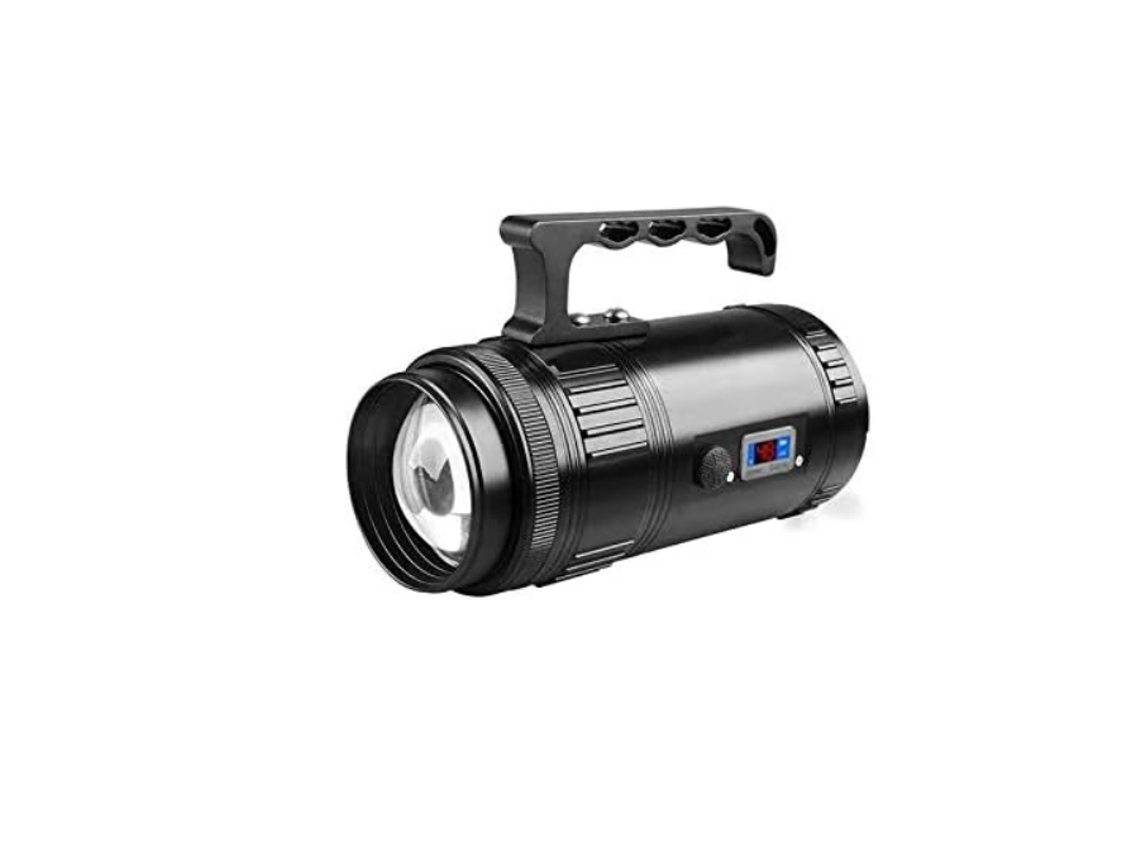 Reflector LED superbrillante, recargable, portátil, para exteriores, emergencia, pesca, linterna con zoom Yizhood (negro)